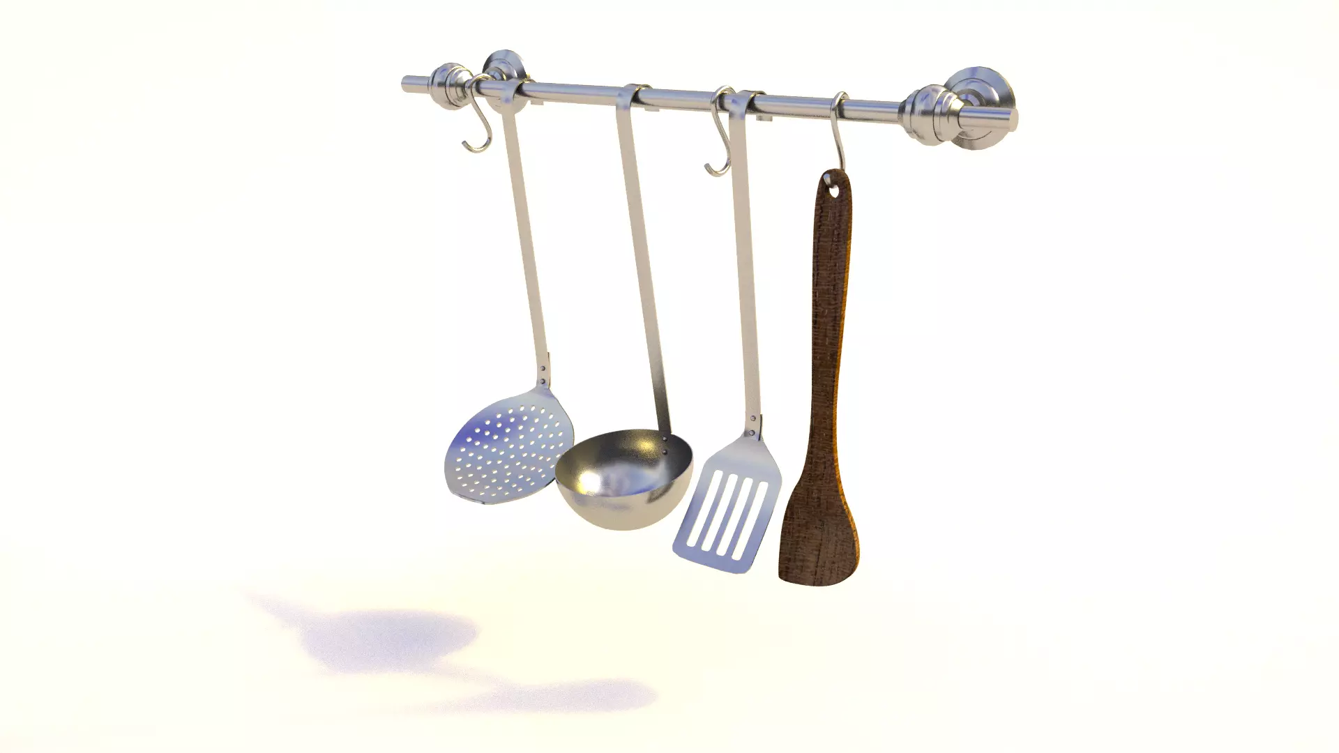 Cutlery kitchen utensils hanging on wall 3D model_0