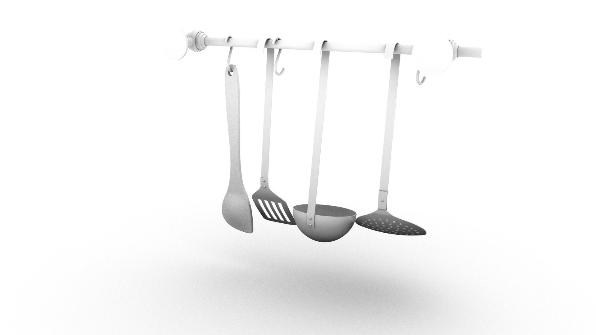 Cutlery kitchen utensils hanging on wall 3D model_3