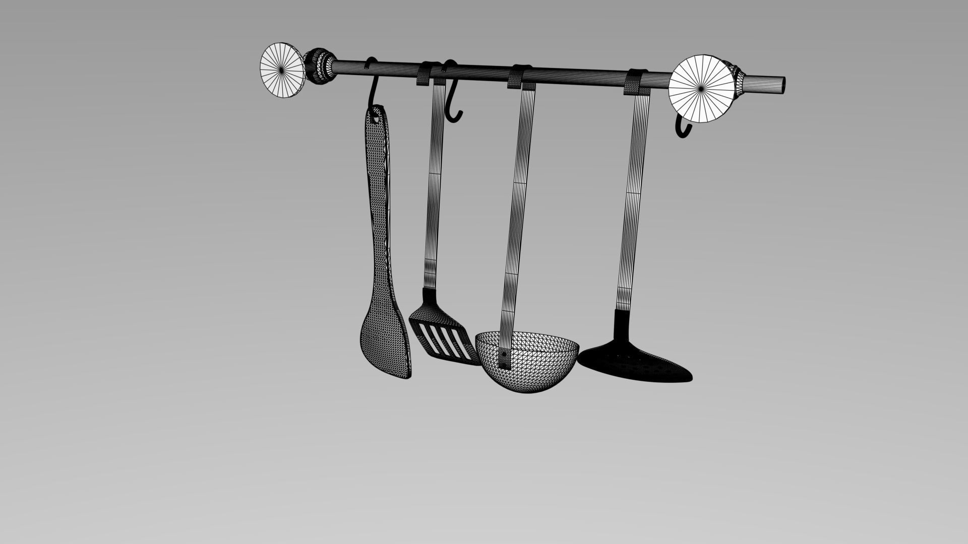 Cutlery kitchen utensils hanging on wall 3D model_5