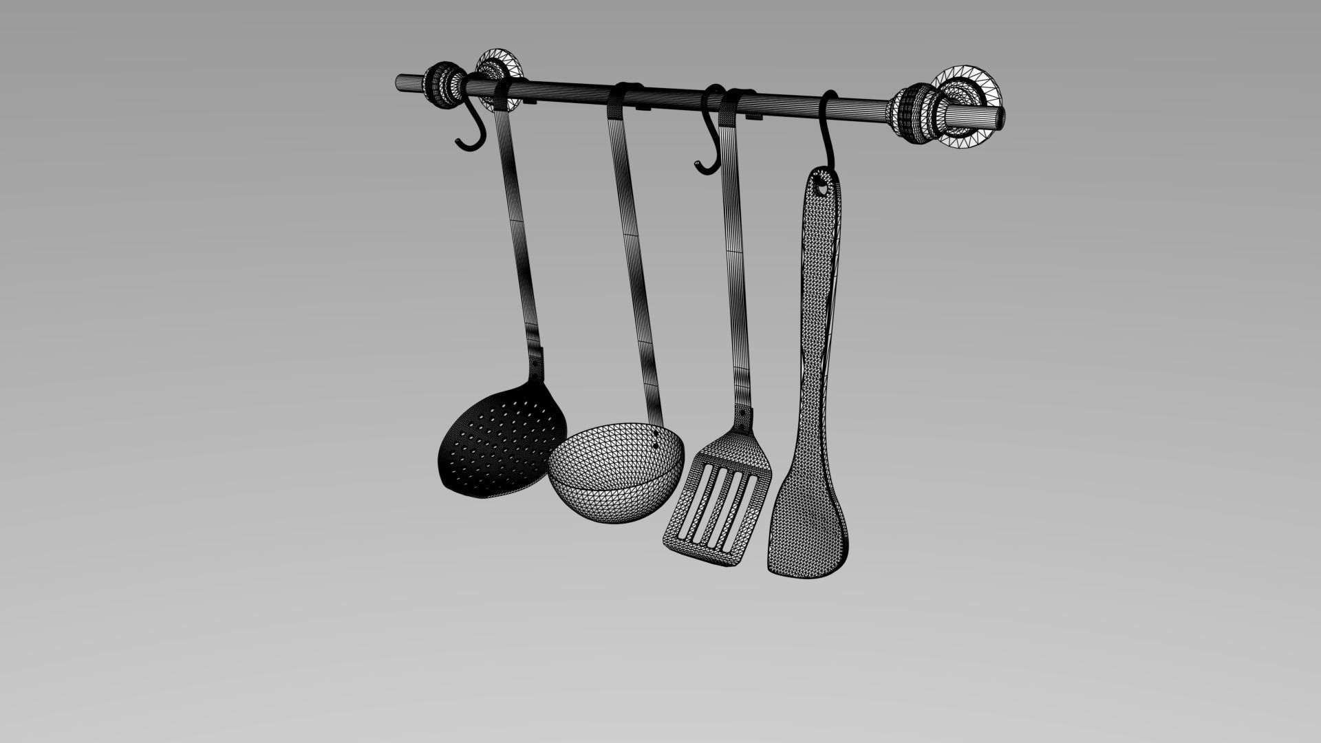 Cutlery kitchen utensils hanging on wall 3D model_4