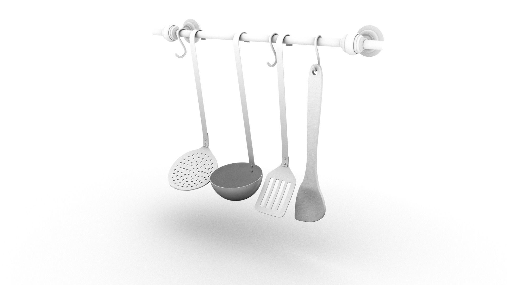Cutlery kitchen utensils hanging on wall 3D model_2