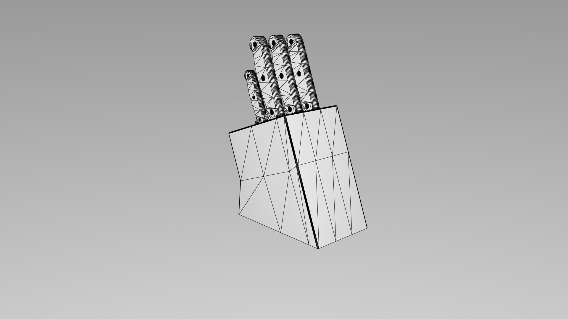 Cutlery set of knives in wooden block 3D model_5