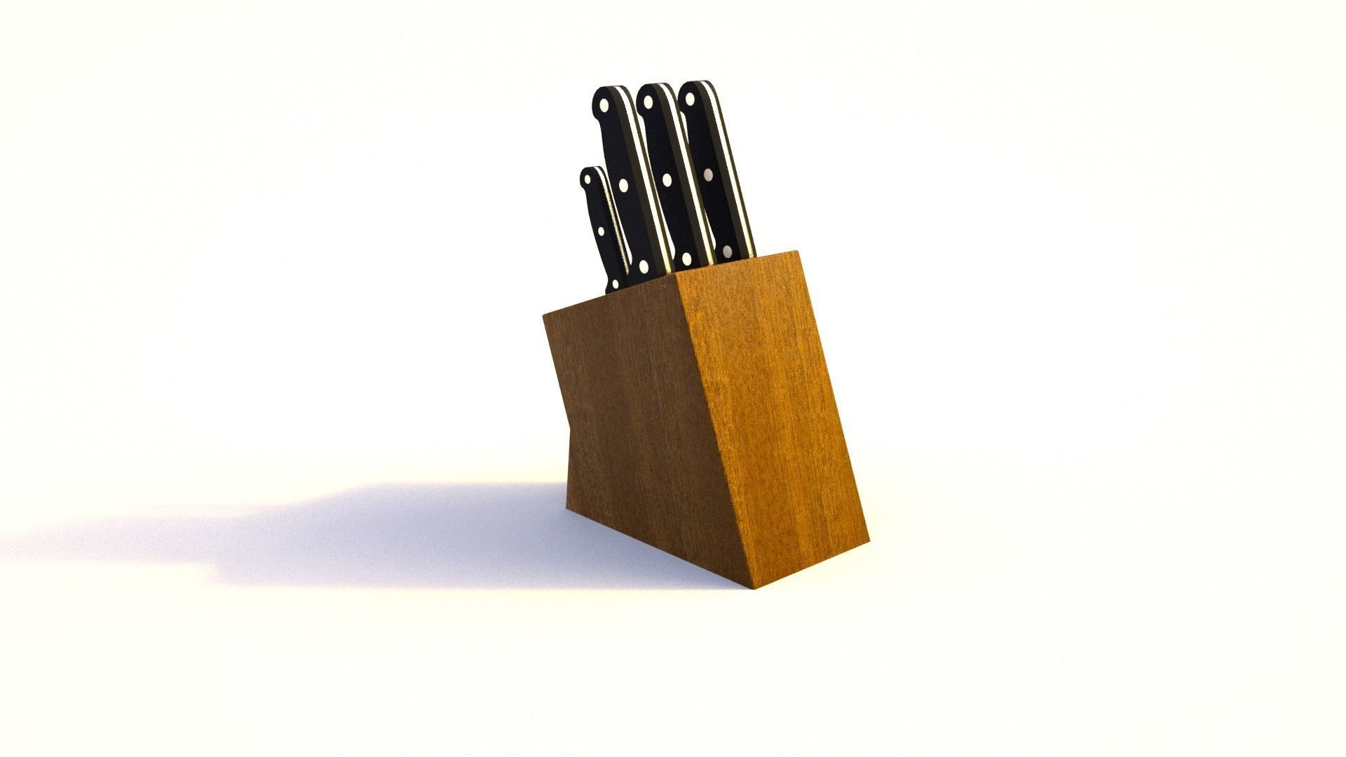 Cutlery set of knives in wooden block 3D model_1