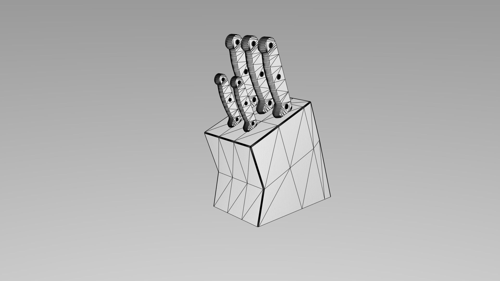 Cutlery set of knives in wooden block 3D model_4