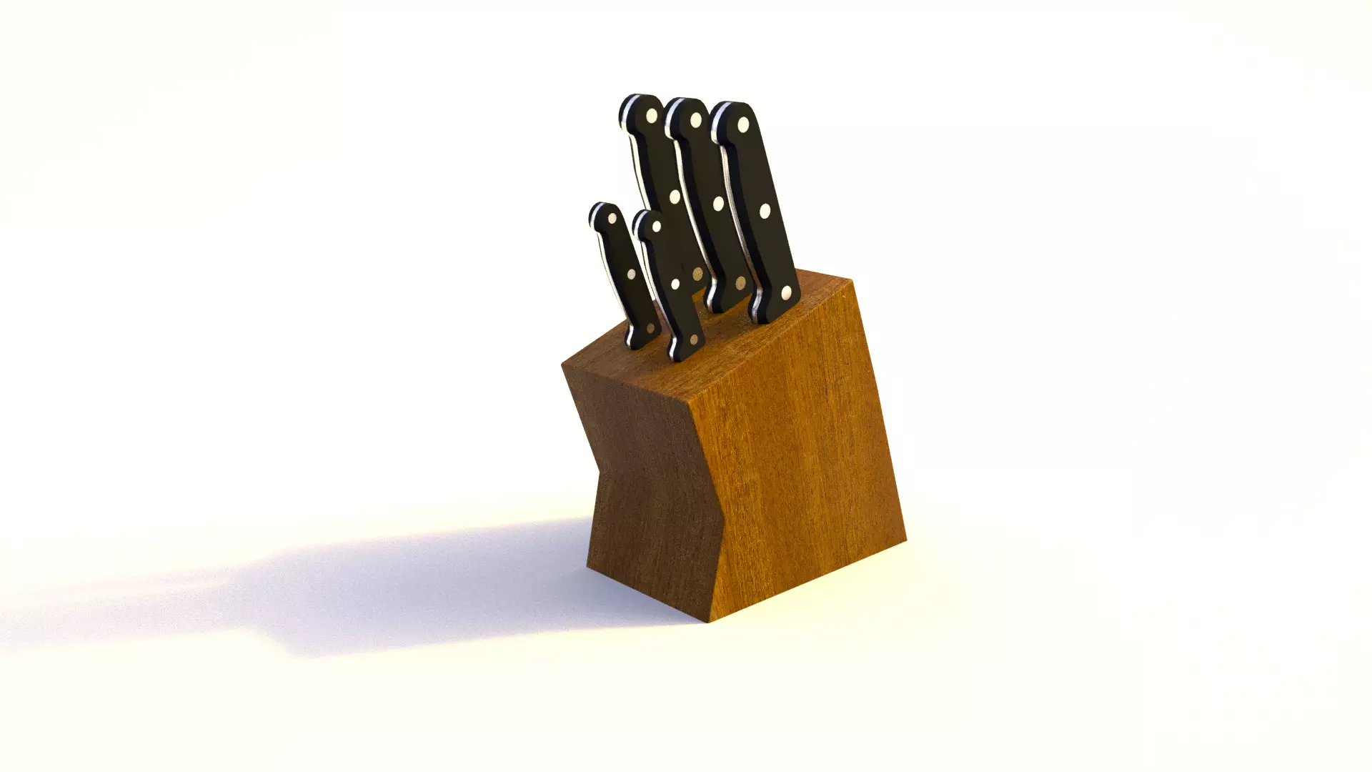 Cutlery set of knives in wooden block 3D model_0