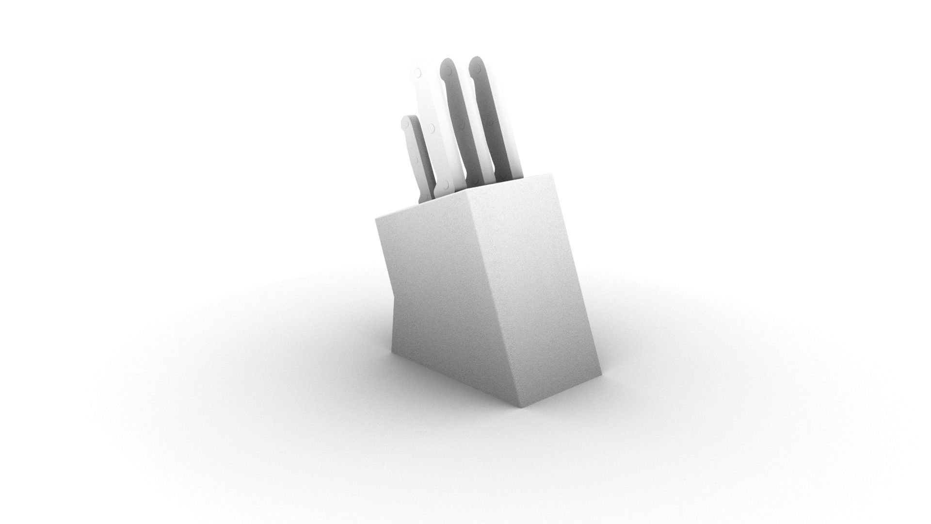Cutlery set of knives in wooden block 3D model_3