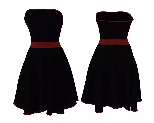 Stylish Designer Women Strappless Sheath Dress 3D model 3D model