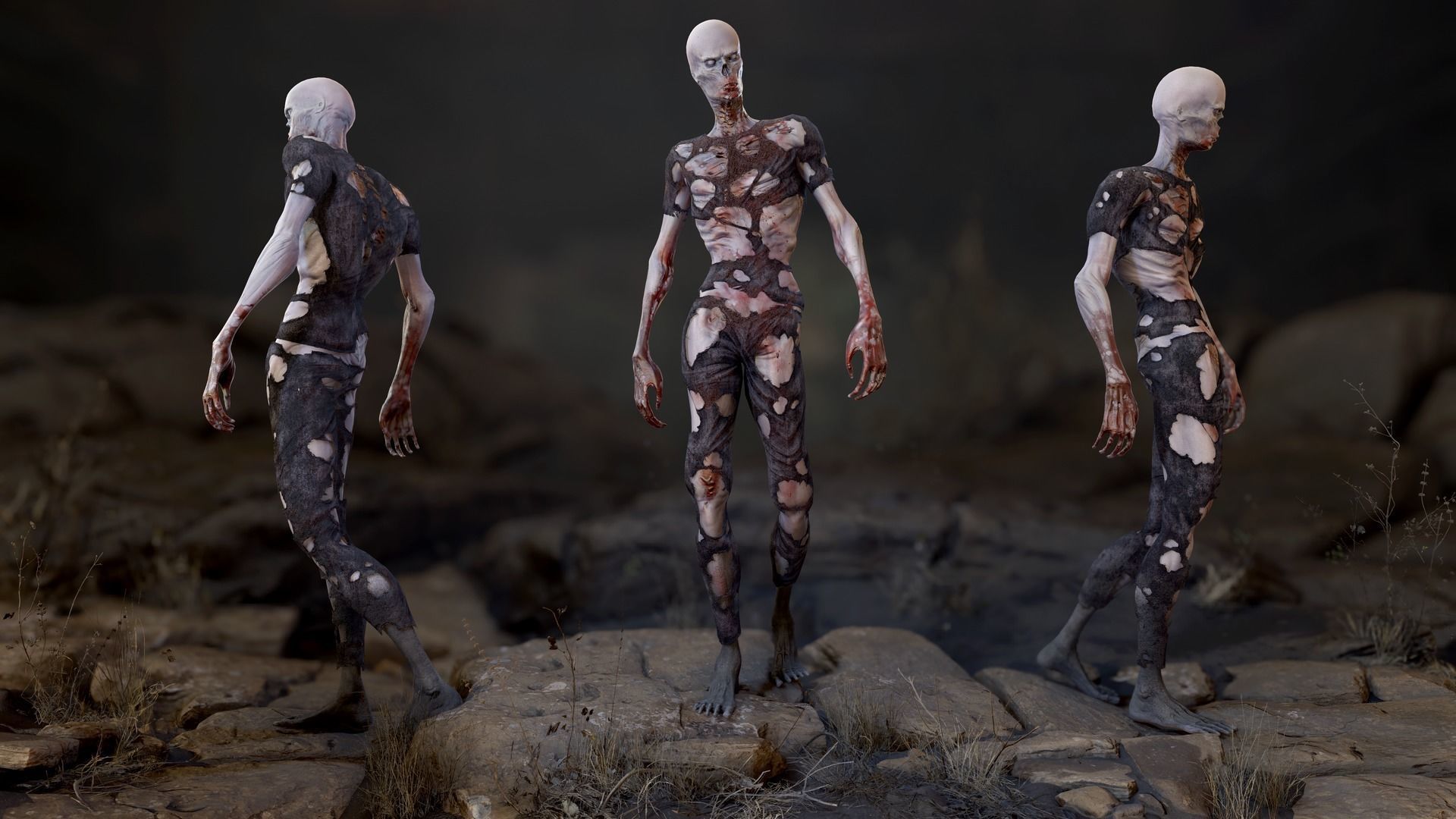 Zombie Man Low-poly 3D model_5