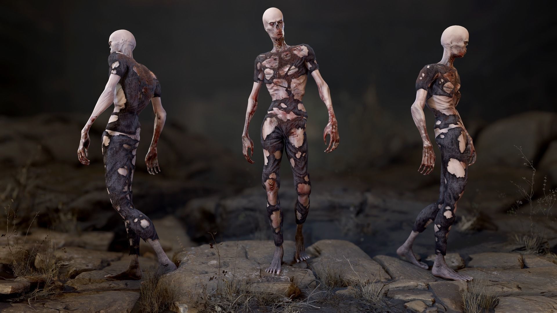 Zombie Man Low-poly 3D model_9