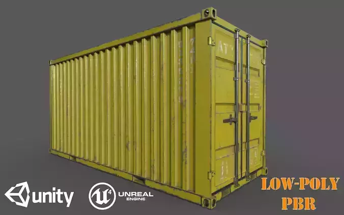Yellow Shipping Container PBR  Low-Poly Game Ready 3D Model