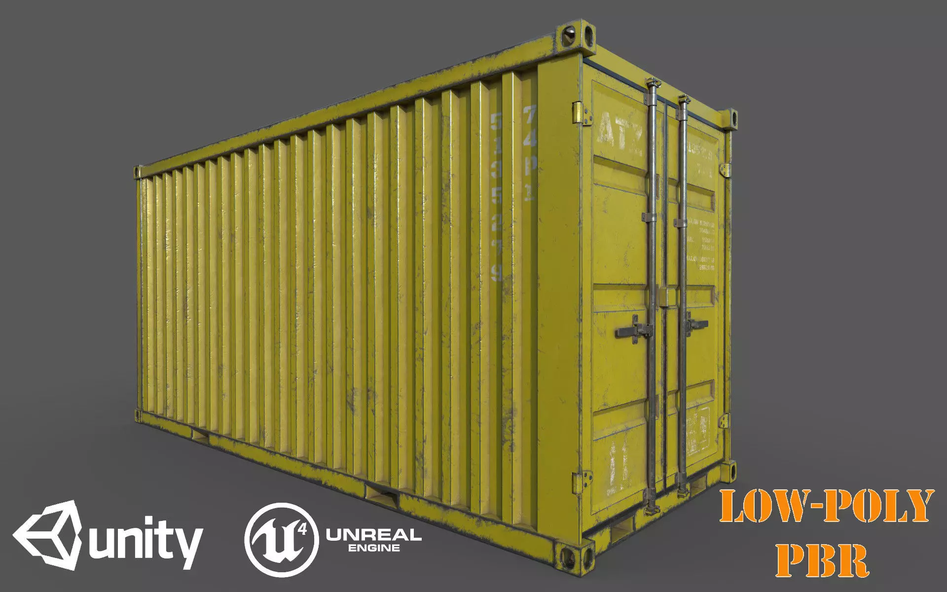 Yellow Shipping Container PBR  Low-Poly Game Ready 3D Model Low-poly 3D model_0