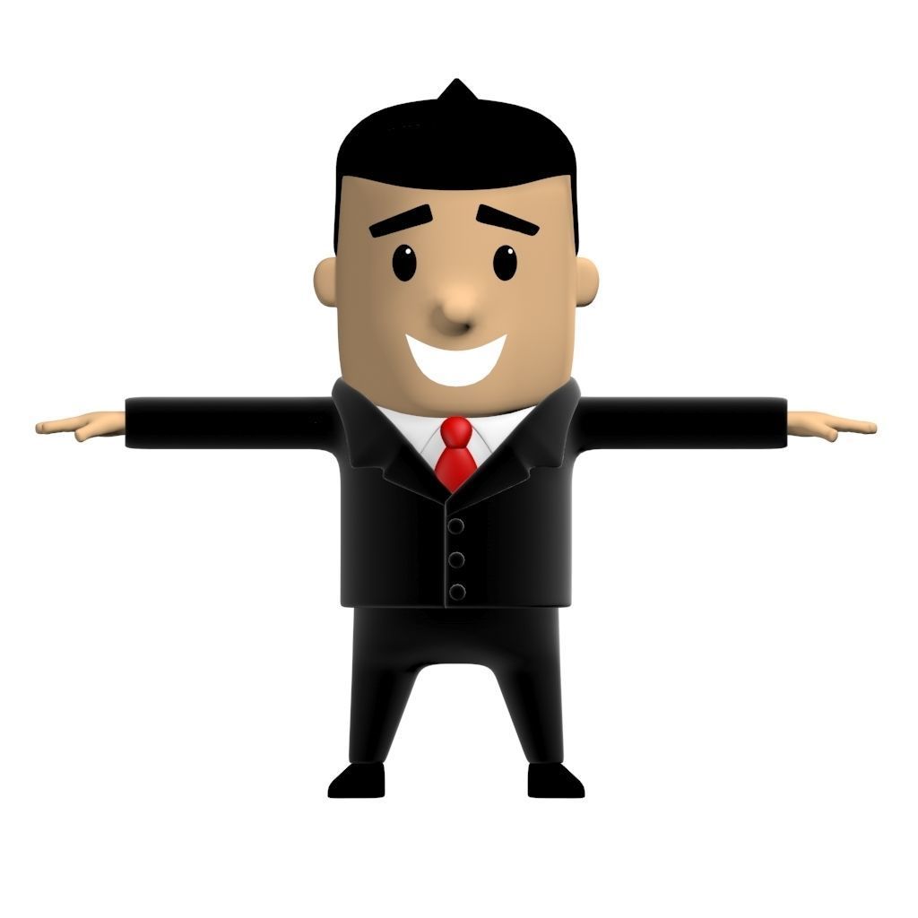 Business Man Cartoon Character suit 3D Low-poly 3D model_1