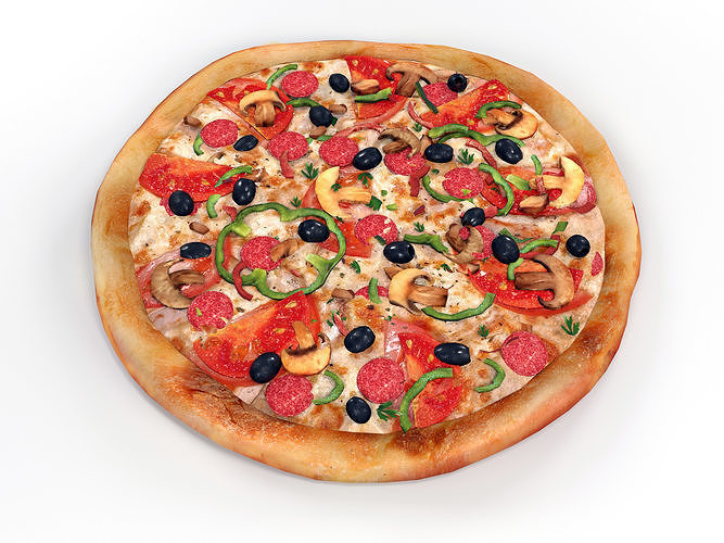 Pizza on wooden board 3D model 4