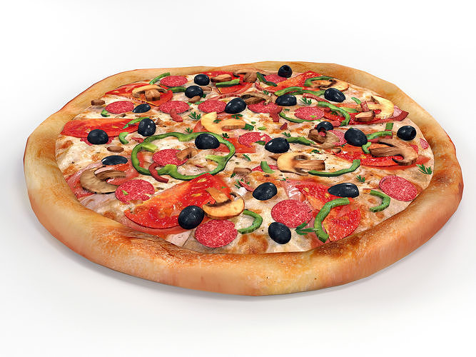 Pizza on wooden board 3D model 2