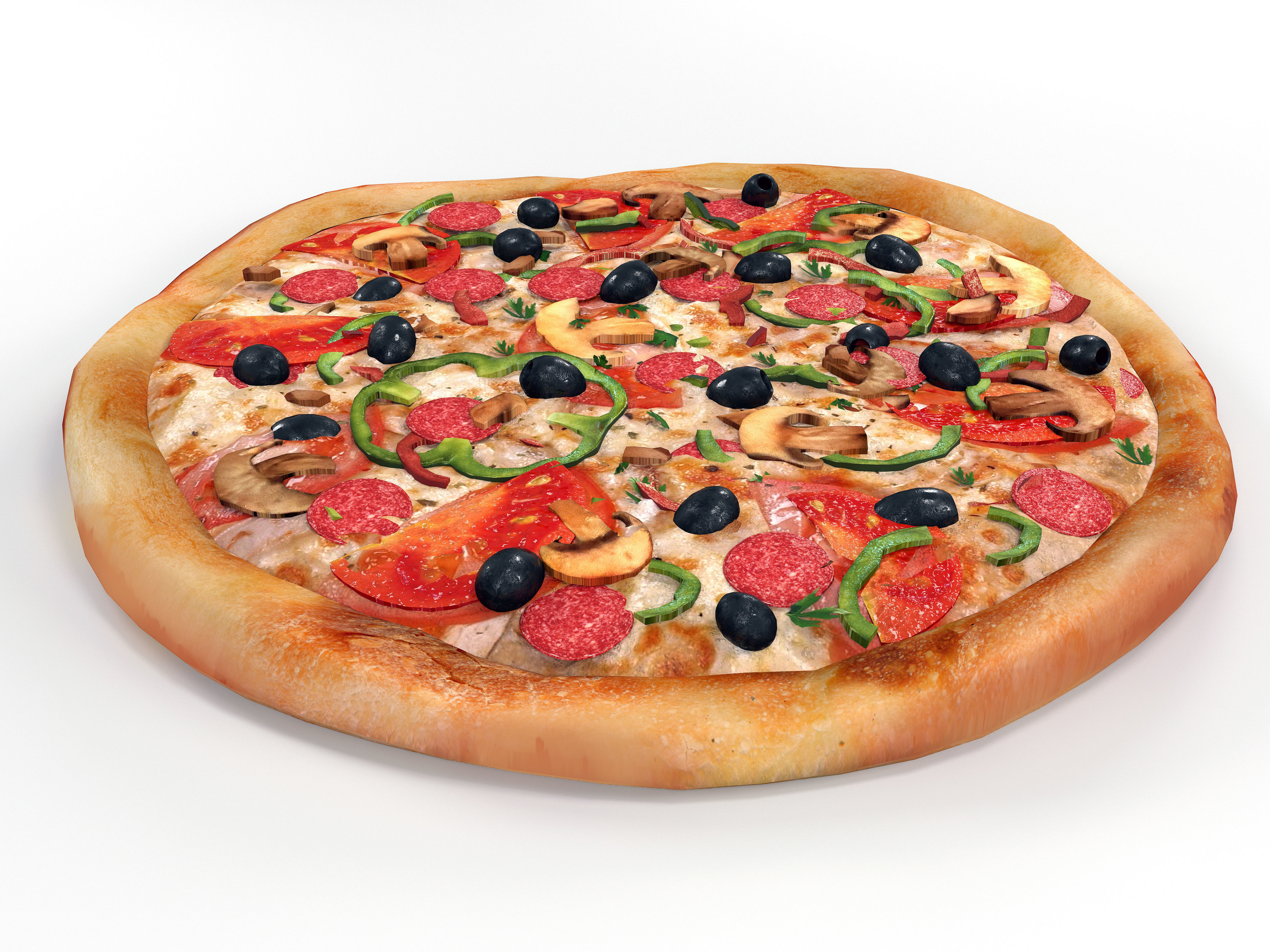 Pizza on wooden board 3D model_1
