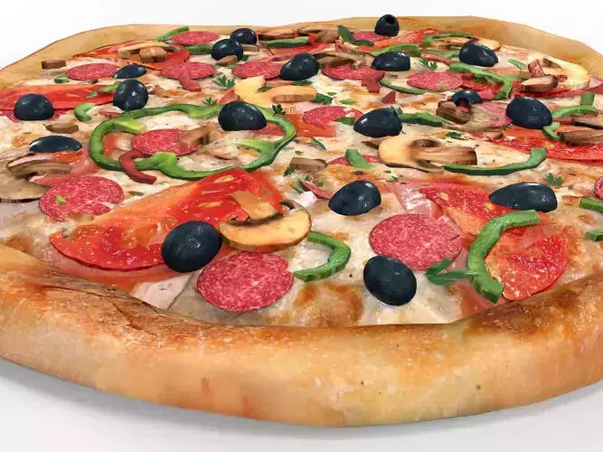 Pizza on wooden board 3D model