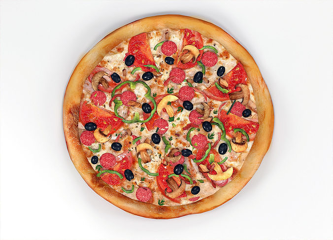 Pizza on wooden board 3D model 6