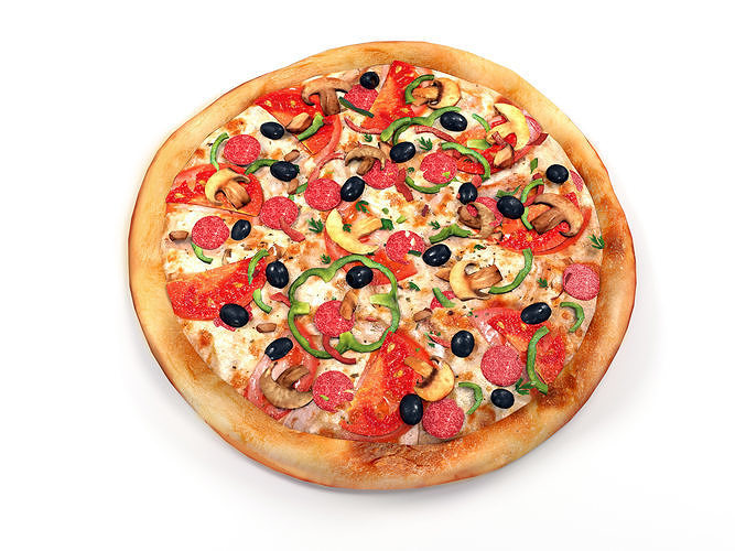 Pizza on wooden board 3D model 5