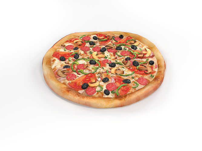 Pizza on wooden board 3D model 7
