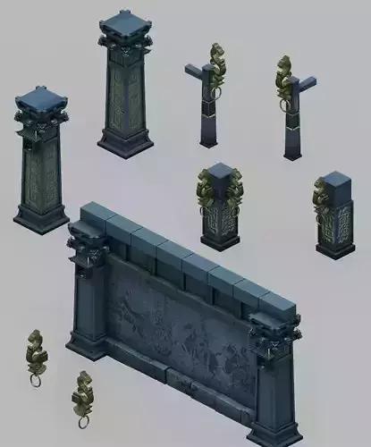 Tang Tomb building accessories - stone columns 01 3D model