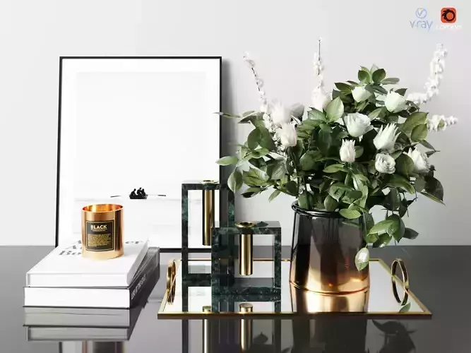 West Elm decor set brass gold white rose bouquet green marble