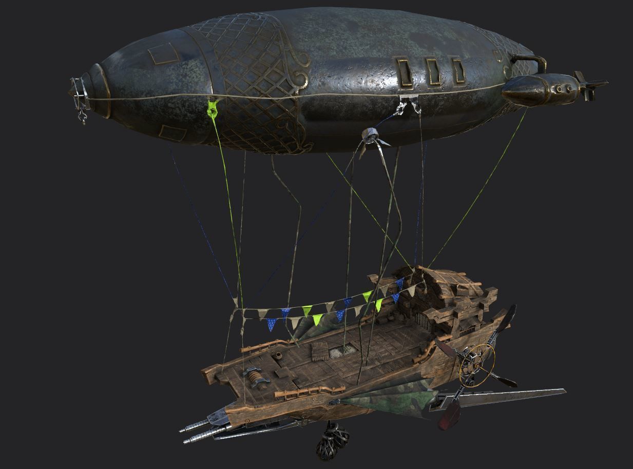 Steampunk AirShip Low-poly 3D model PBR Low-poly 3D  Low-poly 3D model_9