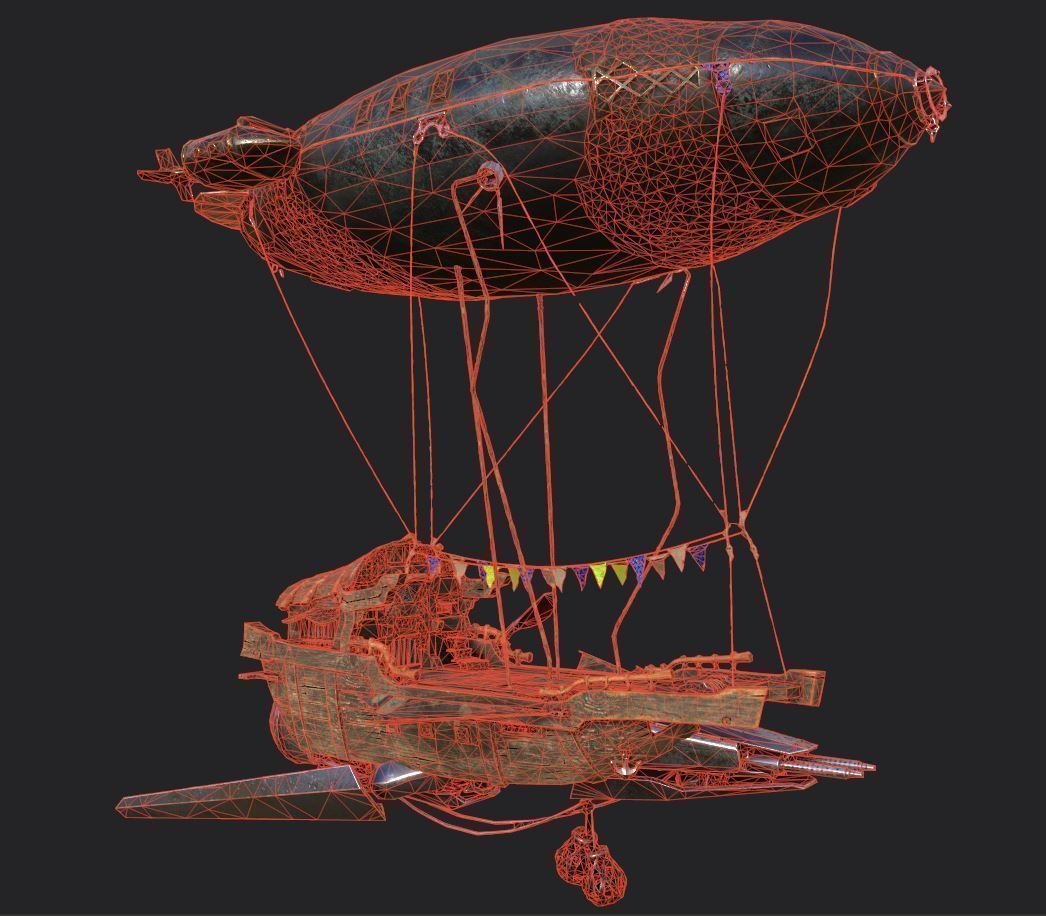 Steampunk AirShip Low-poly 3D model PBR Low-poly 3D  Low-poly 3D model_12