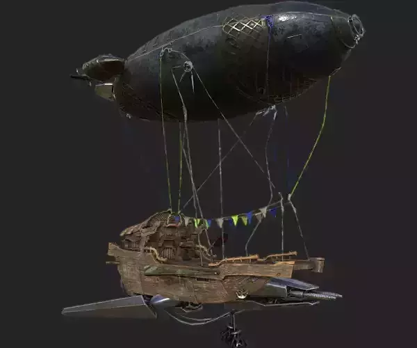 Steampunk AirShip Low-poly 3D model PBR Low-poly 3D  Low-poly 3D model