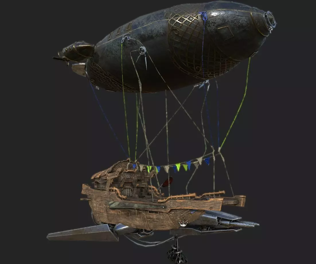 Steampunk AirShip Low-poly 3D model PBR Low-poly 3D  Low-poly 3D model_0