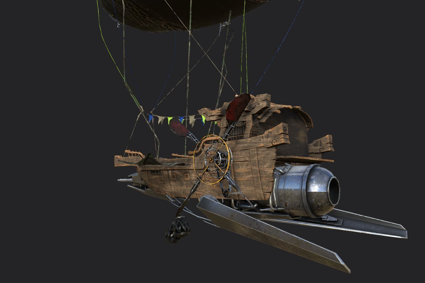 Steampunk AirShip Low-poly 3D model PBR Low-poly 3D  Low-poly 3D model_3