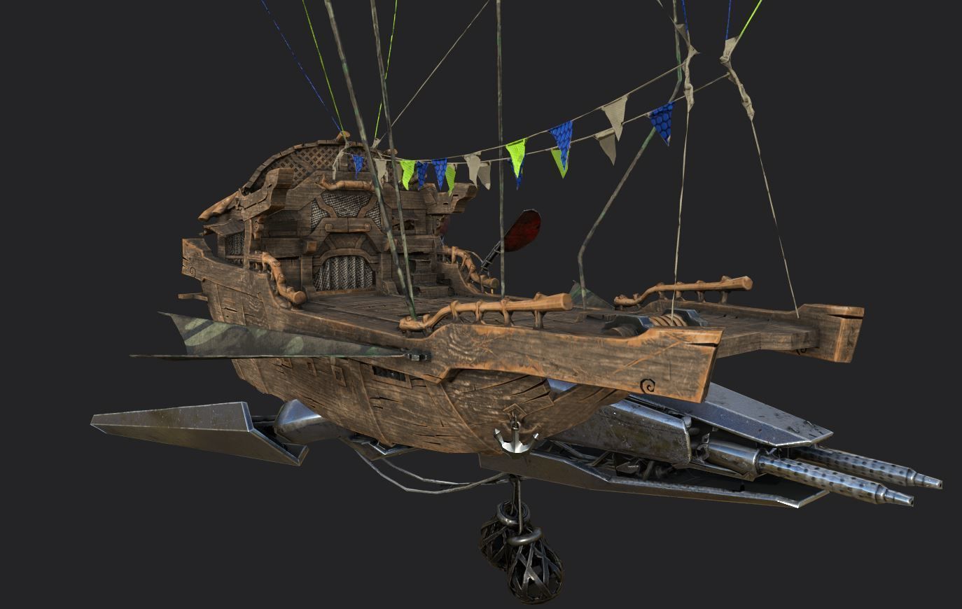 Steampunk AirShip Low-poly 3D model PBR Low-poly 3D  Low-poly 3D model_2