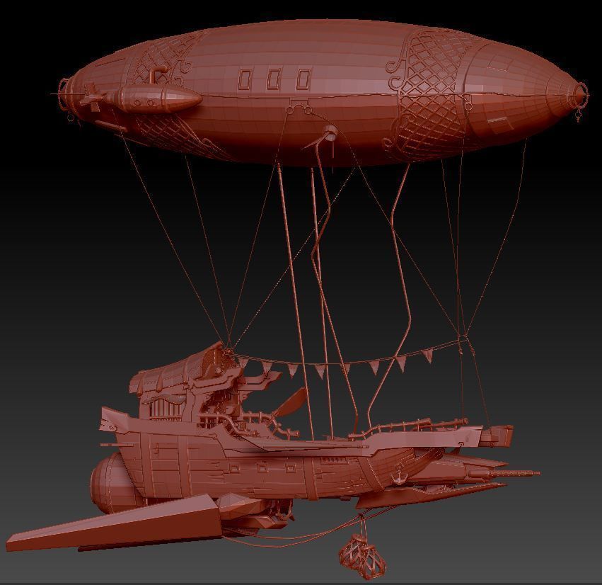 Steampunk AirShip Low-poly 3D model PBR Low-poly 3D  Low-poly 3D model_11
