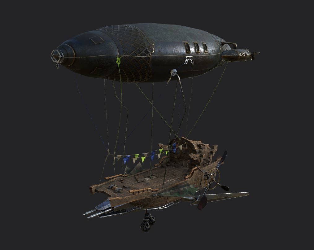 Steampunk AirShip Low-poly 3D model PBR Low-poly 3D  Low-poly 3D model_4