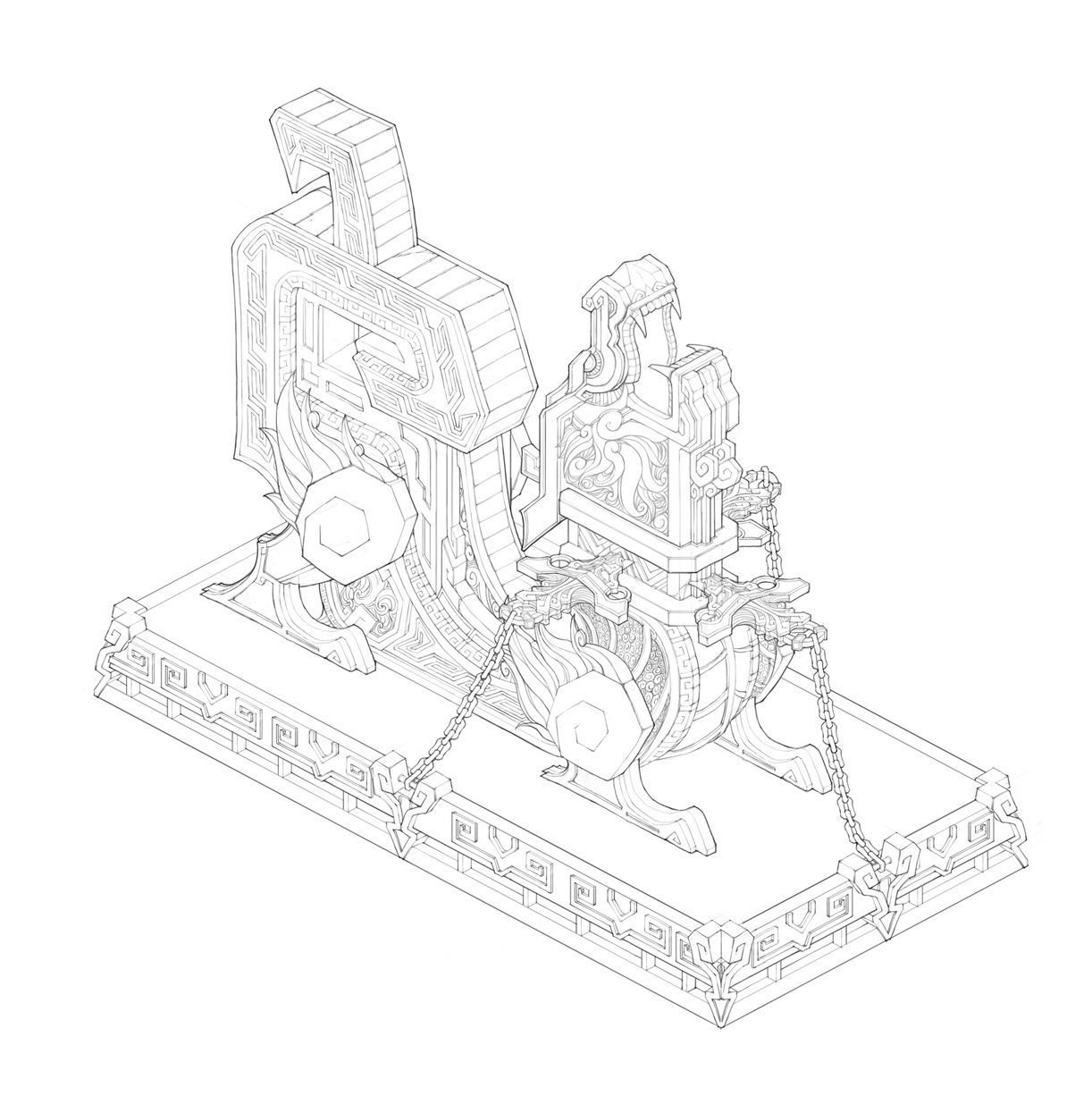 Tang Sky City - Bronze - Statue 02 3D model_6