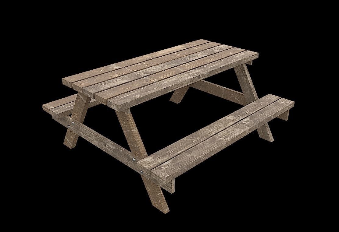 PicnicBench01 wooden picnic table Low-poly 3D model_5