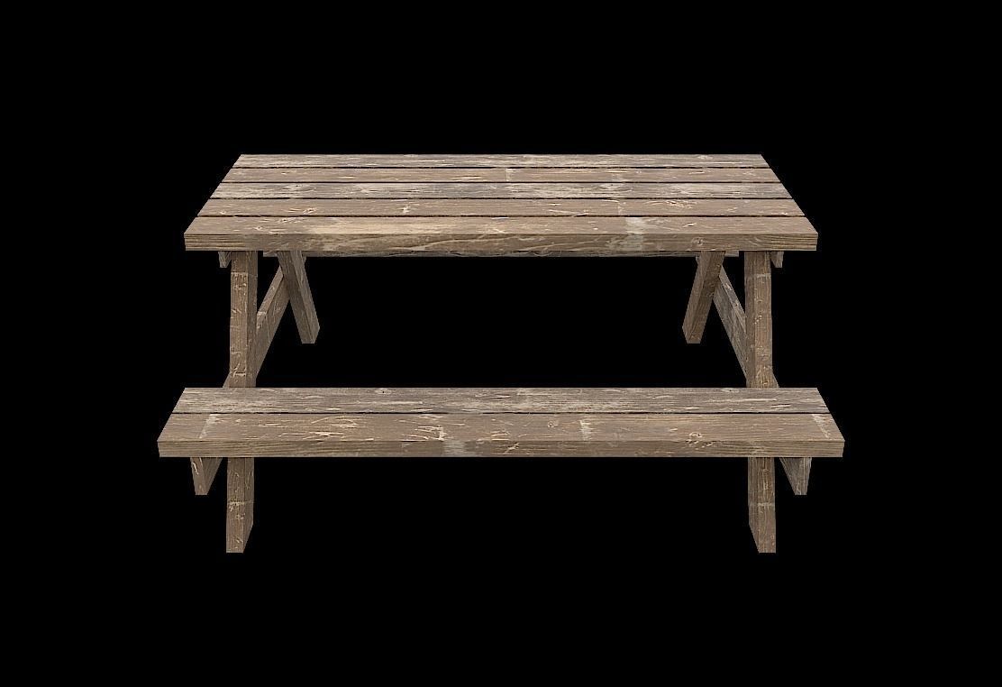 PicnicBench01 wooden picnic table Low-poly 3D model_2
