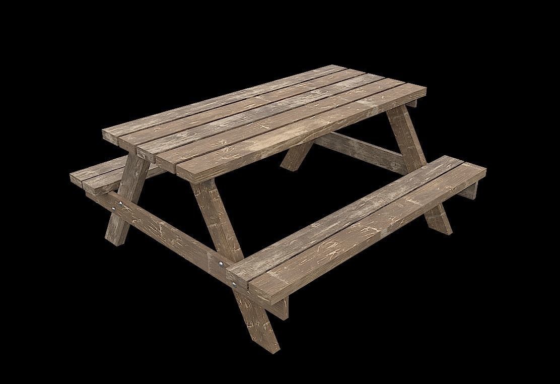 PicnicBench01 wooden picnic table Low-poly 3D model_1