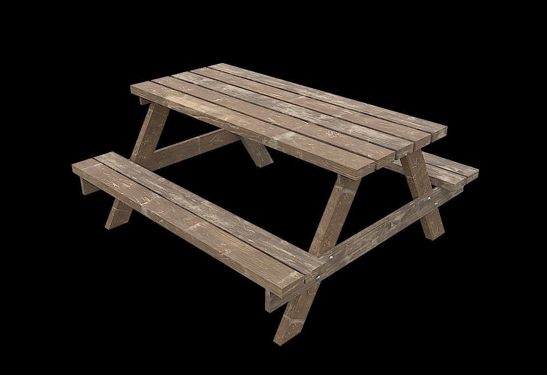 PicnicBench01 wooden picnic table Low-poly 3D model_3