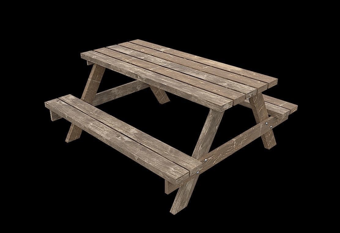 PicnicBench01 wooden picnic table Low-poly 3D model_7