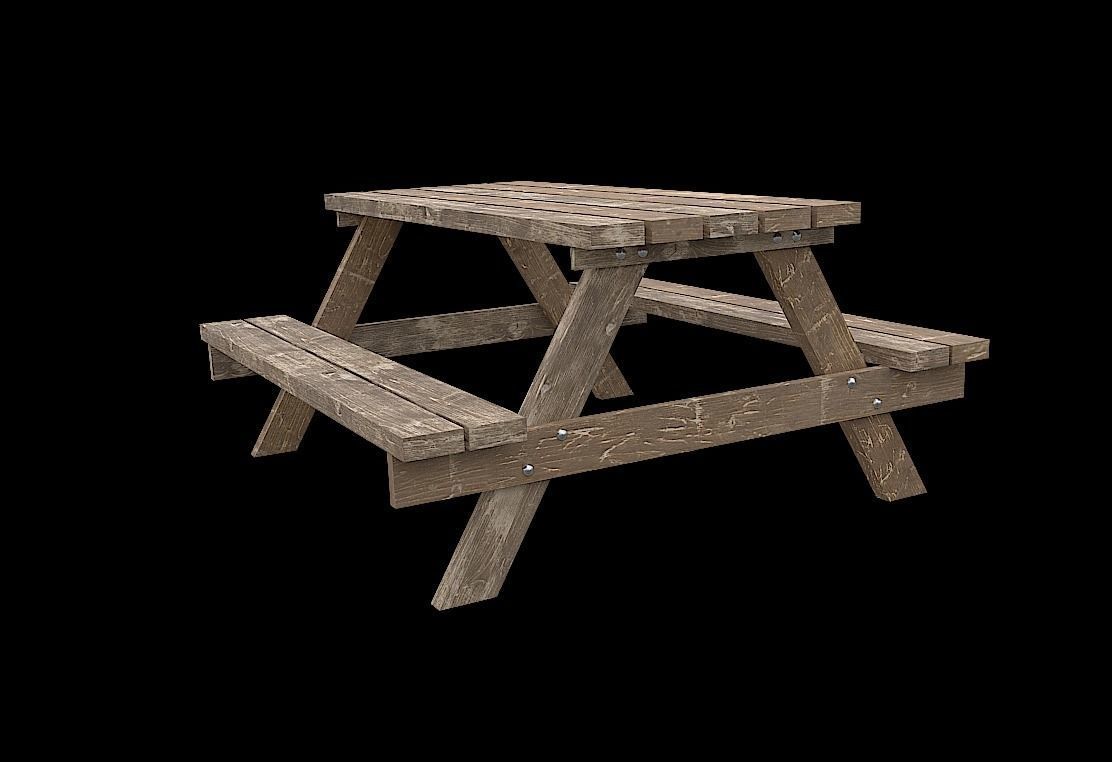 PicnicBench01 wooden picnic table Low-poly 3D model_10