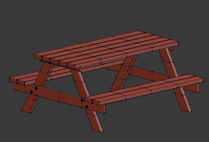 PicnicBench01 wooden picnic table Low-poly 3D model_9