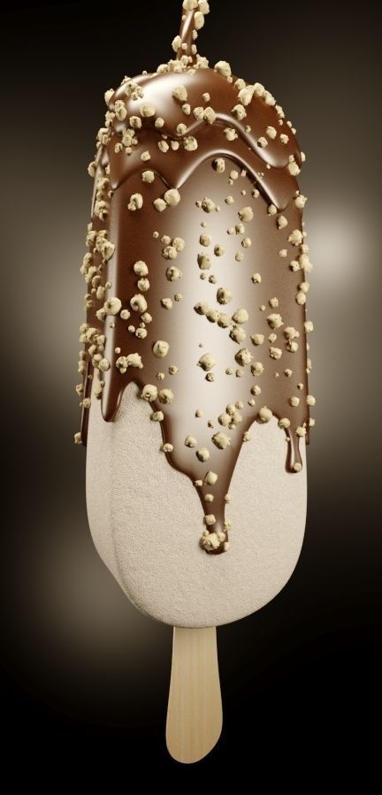 Ice cream on stick with chocolate and hazelnut 3D model_3