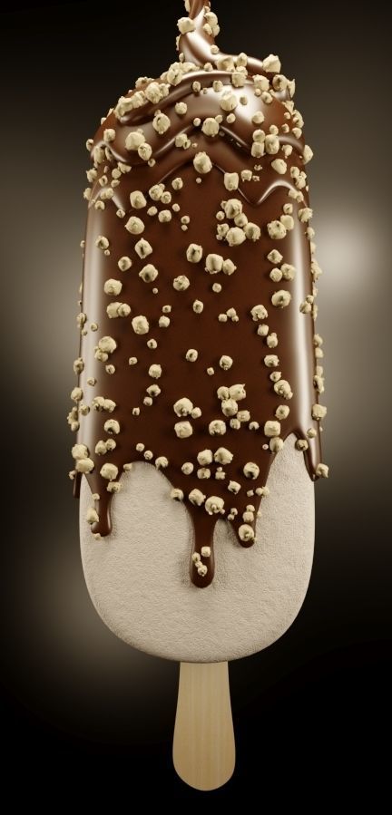 Ice cream on stick with chocolate and hazelnut 3D model_1