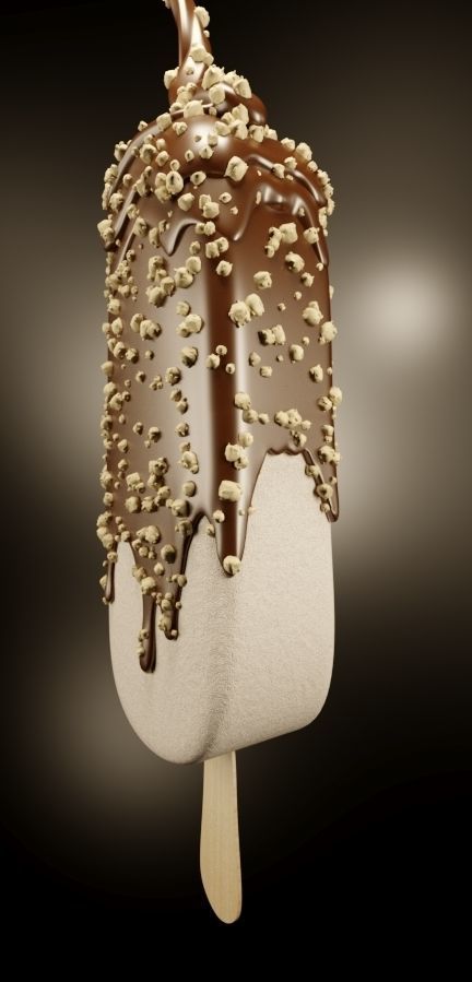 Ice cream on stick with chocolate and hazelnut 3D model_2