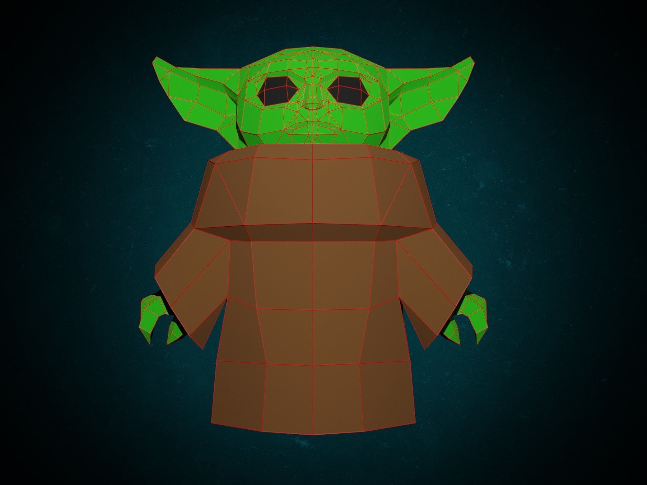 BABY YODA PAPERCRAFT    low poly statue 3D model_4