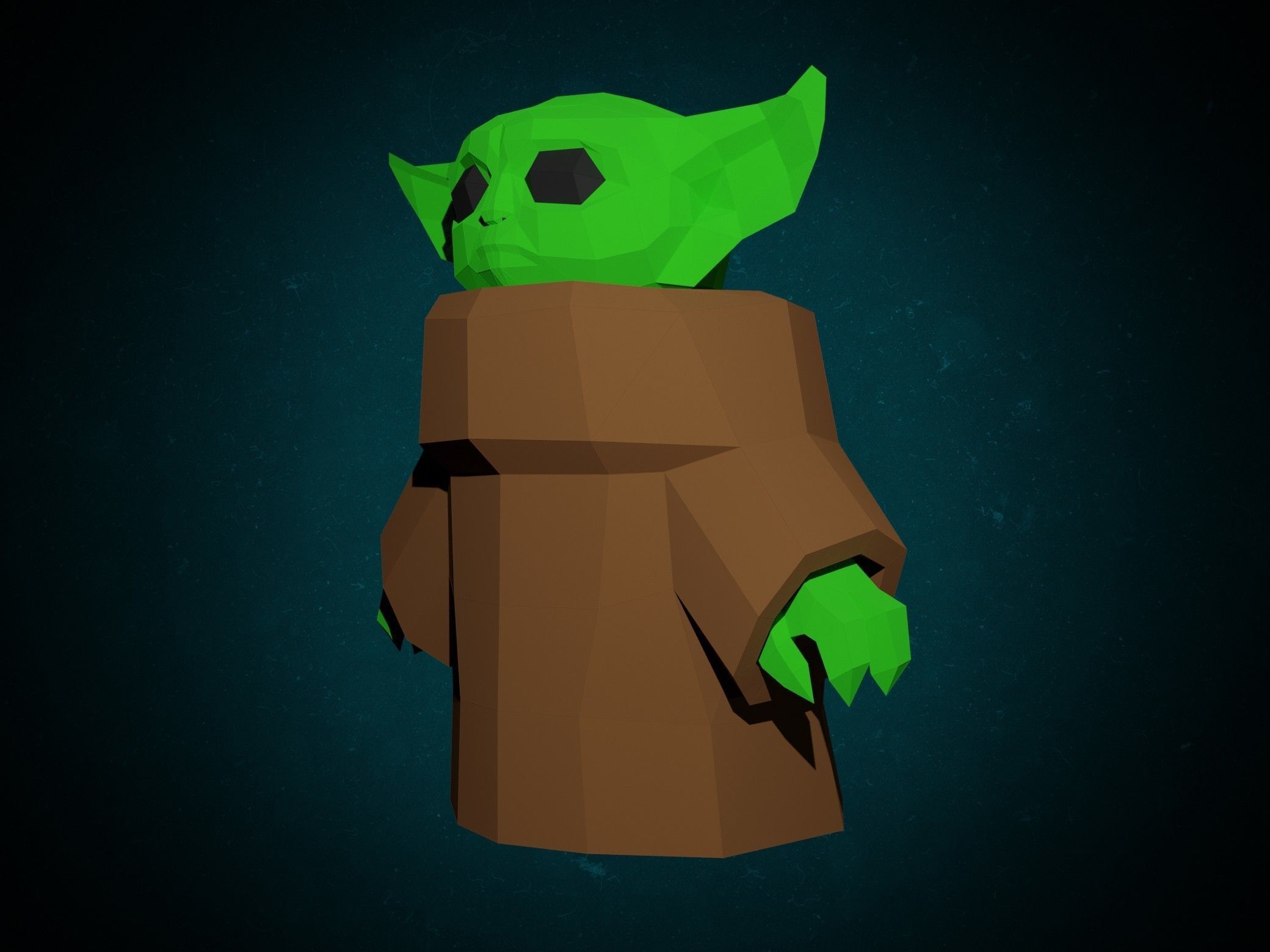 BABY YODA PAPERCRAFT    low poly statue 3D model_2