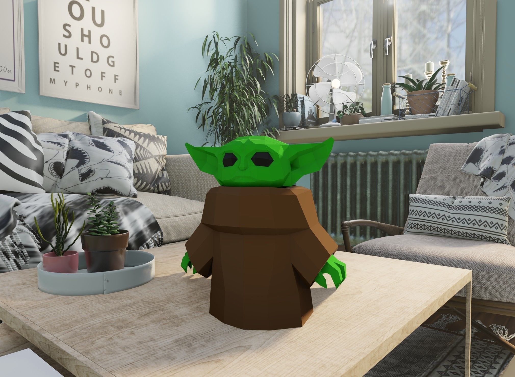 BABY YODA PAPERCRAFT    low poly statue 3D model_3