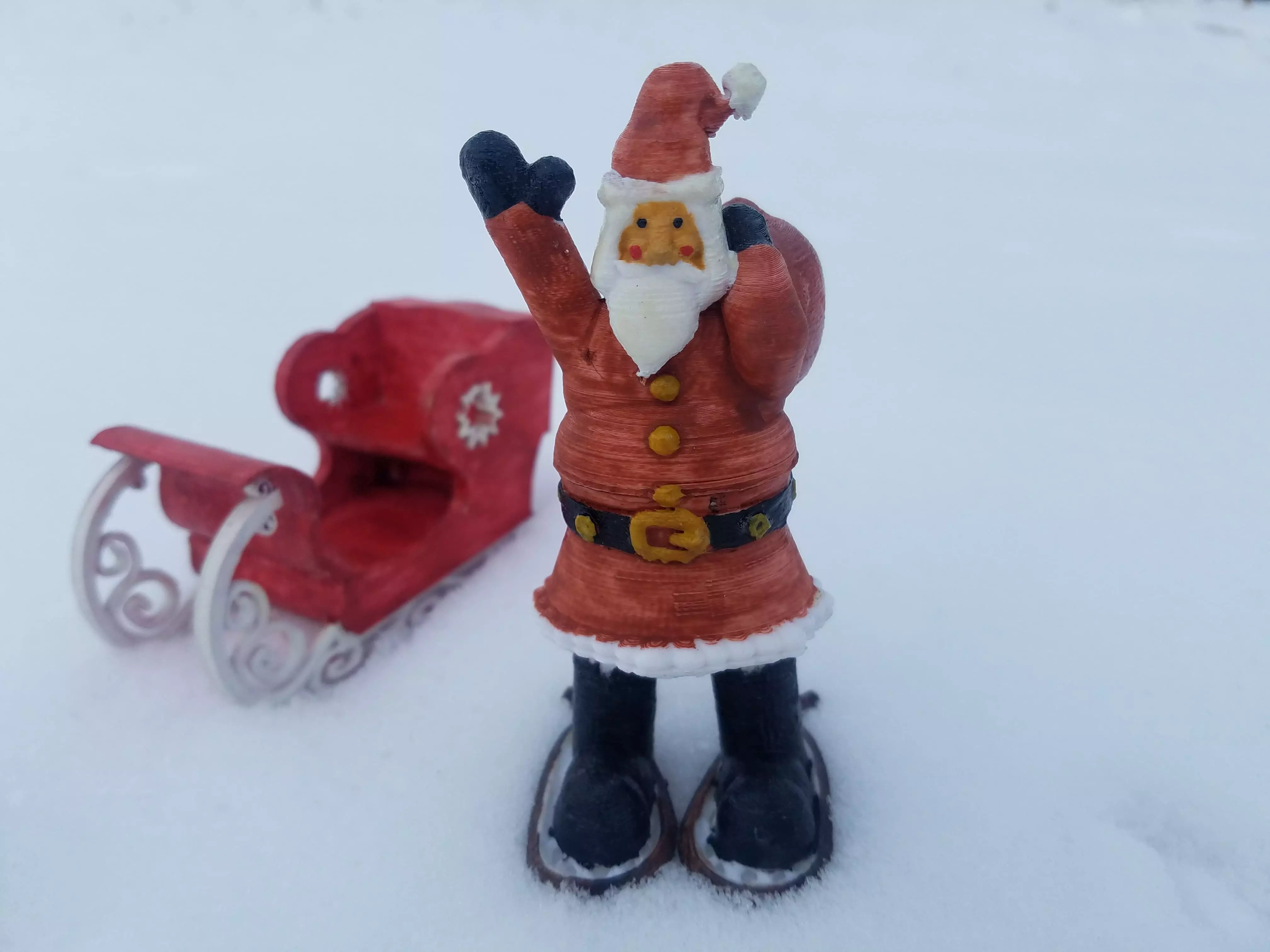 Santa Claus with snowshoes and toy bag 3D print model_0