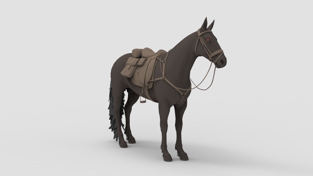 Horse with saddle 3D model_4