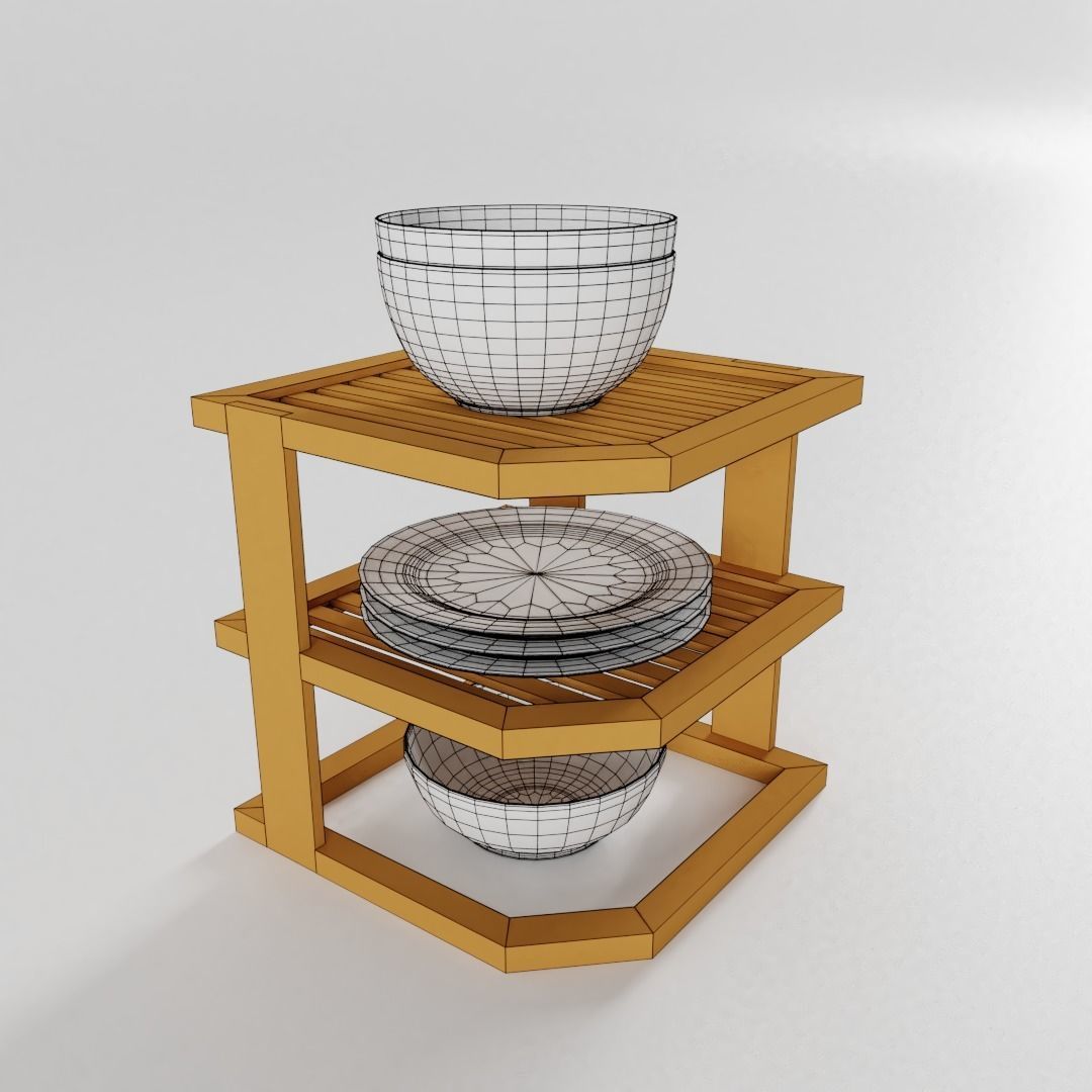 Small Corner Shelf with Dishes for the Kitchen 3D model_4